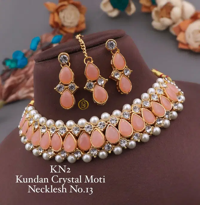 KN 12 designer Kundan Crystal Moti Necklace Set Wholesale Price In Surat
